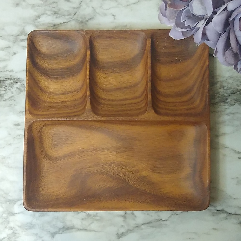 Natural wood 4 section organizer tray medium brown